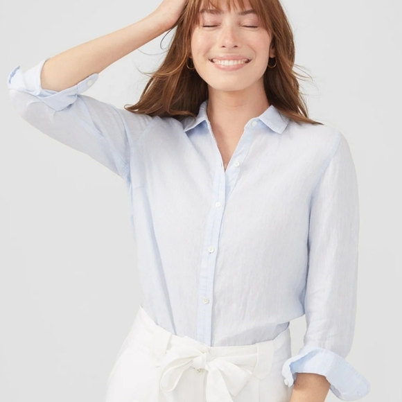 J. McLaughlin Britt Linen Shirt Button Down Light Blue Size Small - Picture 1 of 14